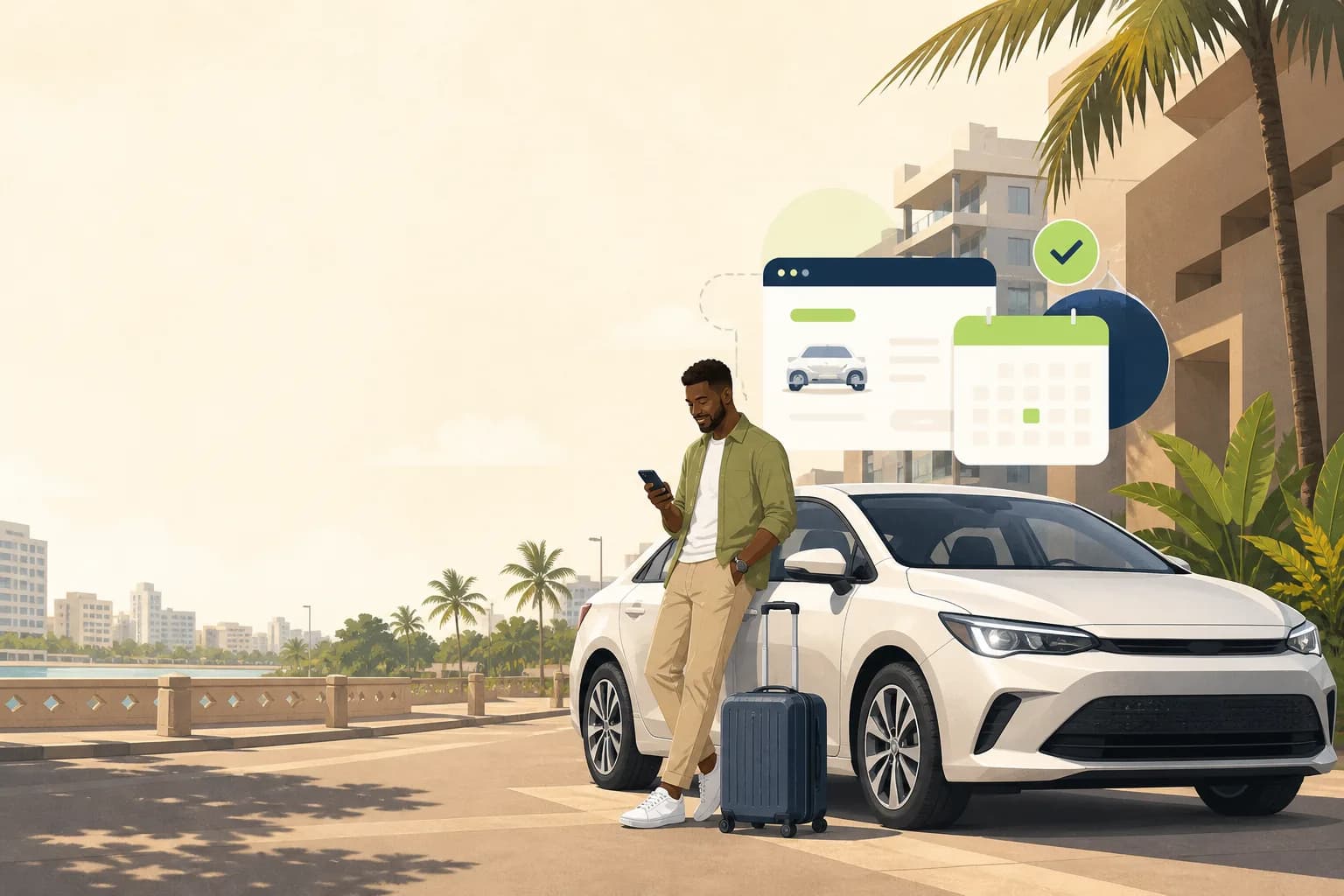 Voyageur préparant une location de voiture en ligne à Cotonou